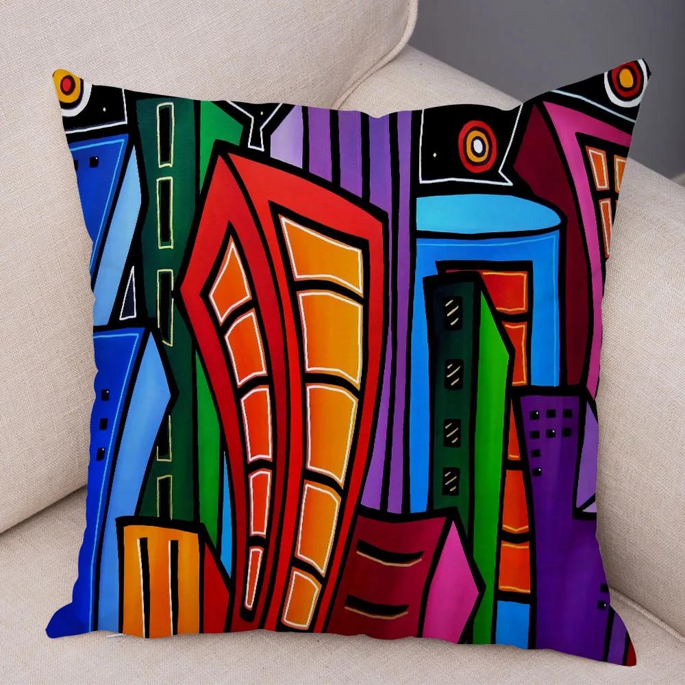 Abstrakte Malerei Kissenbezug Dekoration Nordischer Stil Bunt Cartoon Mädchen Kissenbezug Sofa Zuhause