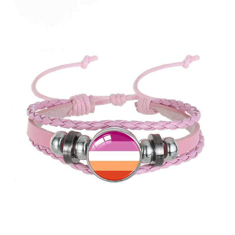 1Pc Seven Color Stripe Leather Bracelet, Vintage Multi Layer Braided Adjustable Wristband