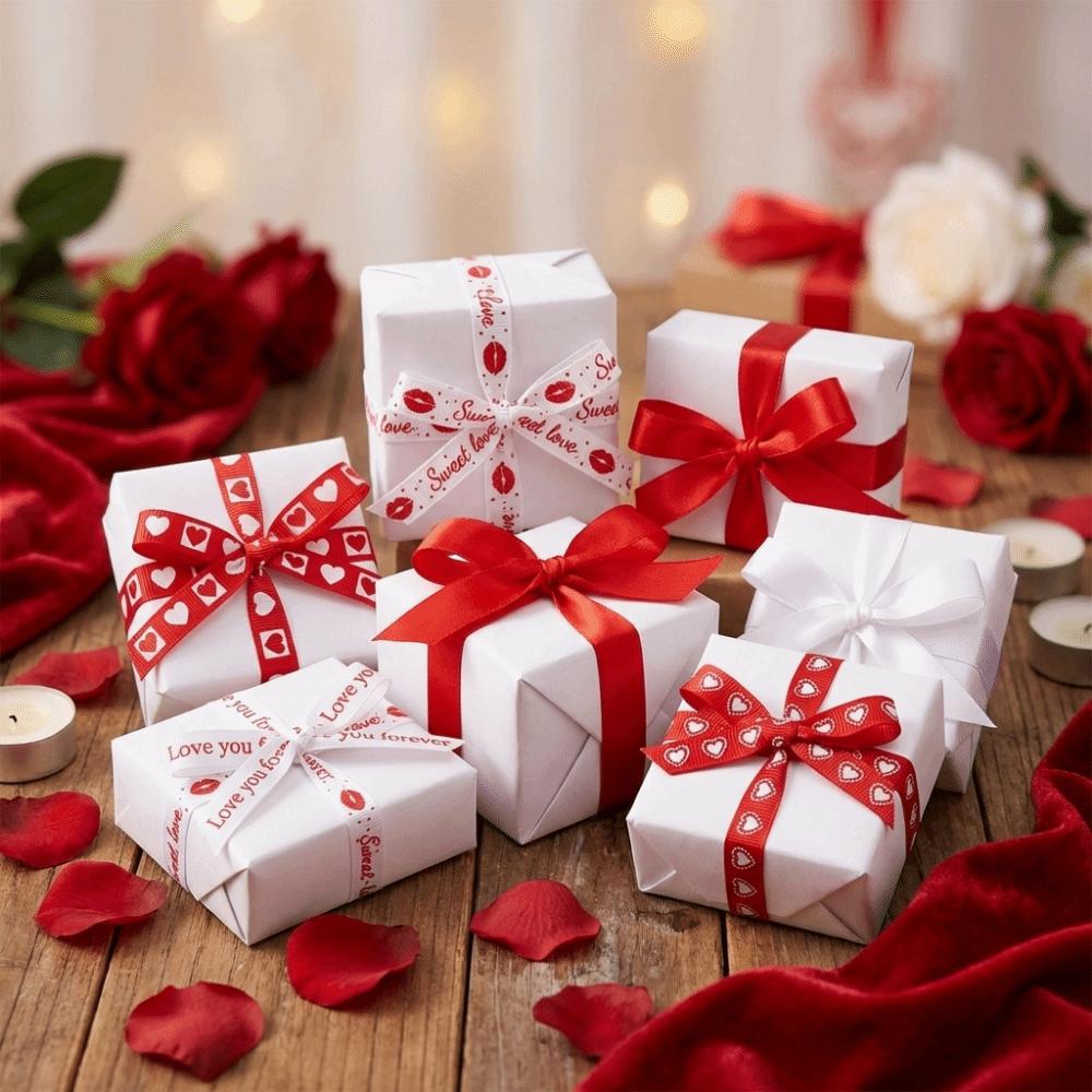 5 Yards Red Love Printed Ribbon Single-Sided Handmade Ribbon Bouquet Packaging Ribbon Polyester Gift Packaging Ribbon