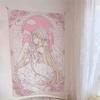 VIKAMA Anime Aesthetic Tapestry PinkGold Lace Angel Girl Dove Arch Adorable Wall Decor Bedroom Dorm Home Decor Fabric Artwork