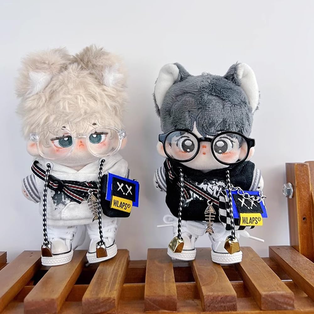 Niannyyhouse 10cm Plush Toy Clothes - Dark Dawn Set: Hoodie, T-shirt, Shorts, Glasses, Backpack, Shoes, Dress-up, Cotton Doll, Accessories (black)