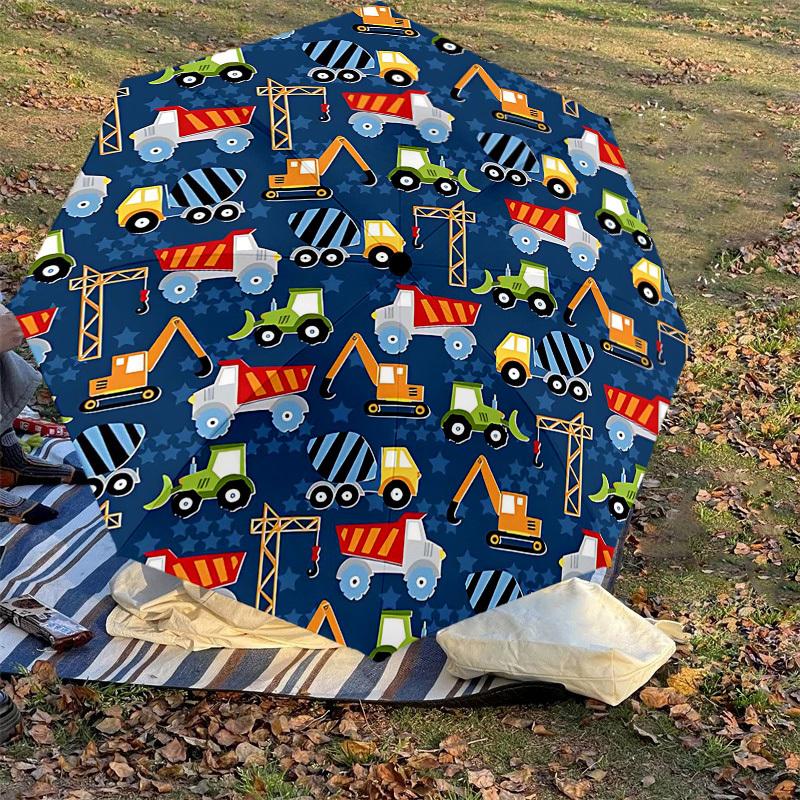 1PC Construction Vehicles Umbrella-8-Rib Reinforced, Automatic Open, Lightweight & Durable, Cute Fashion Accessory for Outdoor-T397