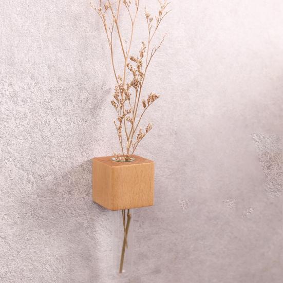 Magnetic Refrigerator Vases Magnets Fridge Door Arrange Flower Decor Wood Glass Flower Bud Decor Cube Natural