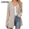 Autumn Women's Blouse Solid Colour Long Sleeve Button Up Cardigan Knitted Brushed Tops