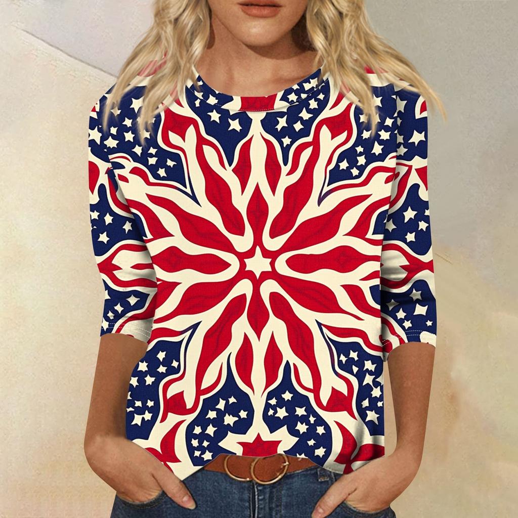 Women's T-shirt Casual Independence Day Print Top T-shirt Crewneck Jumper