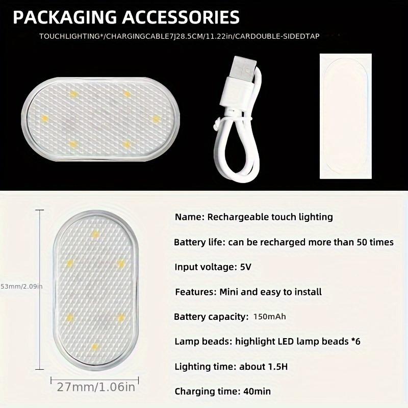 Magnetic Touch LED Car Light 6 LEDs 5V USB/Type-C Rechargeable - Multi-Color Interior Illumination
