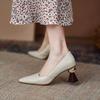 Leather Versatile White French Niche Design High Heels Women's Special-shaped Heel Early Spring New Shallow Pointed Single Shoes