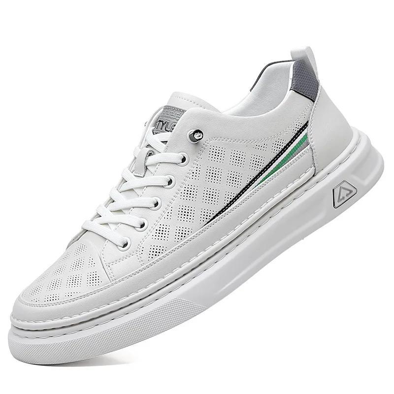 Brand New Shoes for Men Genuine Leather Casual Shoes Fashion White Flat Skateboard Shoes Youth Slip-on Sneaker