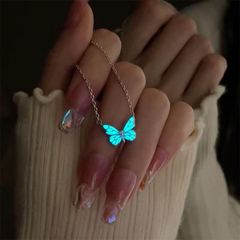 Glow In the Dark Butterfly Choker Necklace and Bracelet Set Women's Luminous Party Jewelry Gift