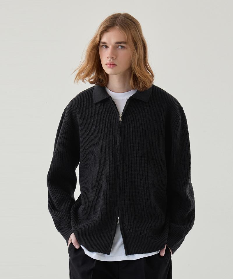 NODU Hazzi Two-Way Zip-Up Collared Knit [Charcoal]