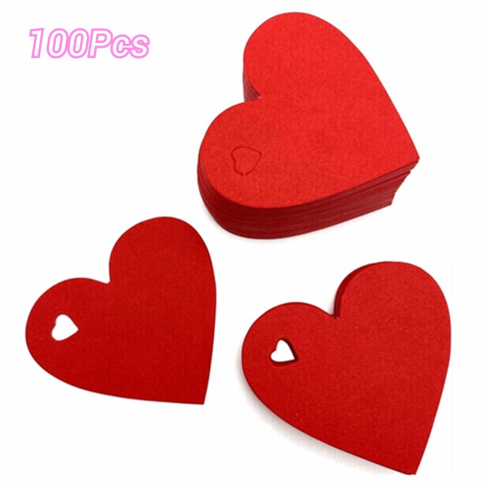 100pcs DIY Valentine's Day Tags Heart Shape Blank Hanging Decoration Gift Labels Red Pink Paper Cake Decor Tag