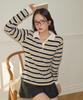 SALON DE YOHN Striped Button Rugby Collar Shirt_ Beige