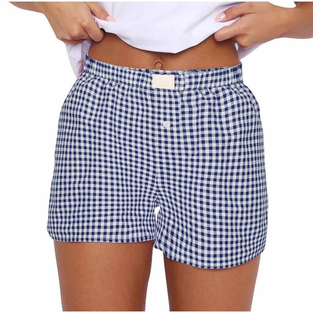 Shorts voor Dames Tiener-meisjes Elastische Tailleband Pull-on Rood Blauw Geruite Shorts Outfit Casual Lounge Zomer Shorts