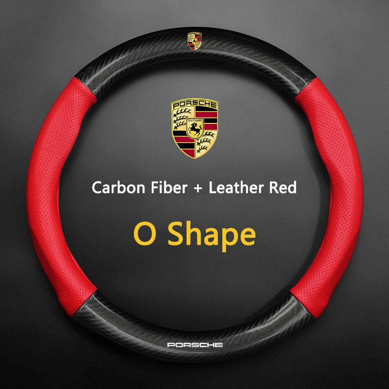 Carbon Fiber Leather Car Steering Wheel Anti-slip Wheel Cover For Porsche Panamera Cayenne Taycan 911 718 Macan Carrera-GT CVH1