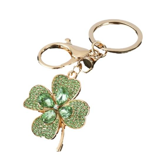 Four Leaf Clover Keychain Rhinestone Lucky Four Leaves Clover Keychain with Lobster Clasp Sparkling Good Luck Charm Gift for Women