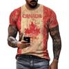 T-shirts d'été pour hommes, col rond, ample, manches courtes, surdimensionnés, vêtements pour hommes, hauts, mode, drapeau feuille d'érable du Canada, impression 3D
