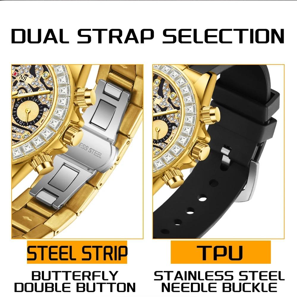 Fashionable  Men's Quartz Watch Three Eye Six Needle Tiger Pattern Waterproof Night Light Men's Quartz Watch