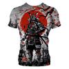 Herren-T-Shirt mit Rundhalsausschnitt, japanischer Samurai-3D-Druck, kurzärmelig, lässig, Retro-T-Shirt, Vintage-Herrenkleidung