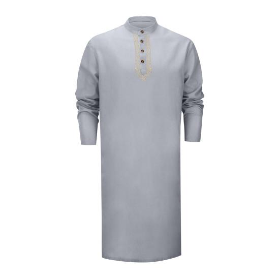 Herren Kaftan Robe O-Ausschnitt Langarm Abaya Atmungsaktive Button-up Thobe Arabische Ihram Kleidung für legere Anlässe Gebete