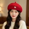 Warm Winter Wool Berets Hat Heart Shape Felt Berets Fashion French Artist Hat  Lady