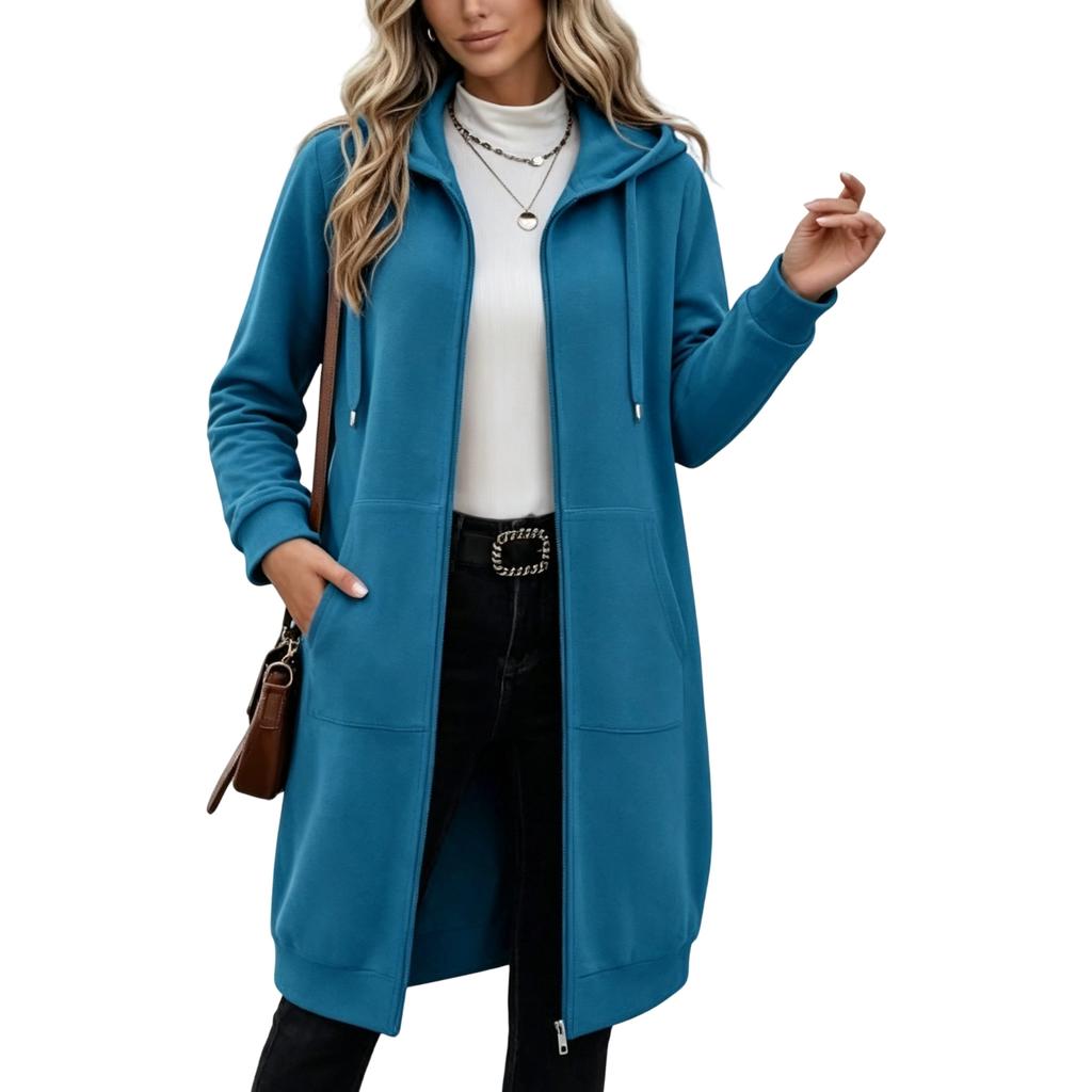 Women's Hooded Jacket - Long Length Thick Winter Coat for Cold