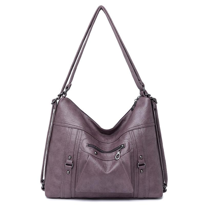Women's Bag New Soft Leather Women's Large-capacity Shoulder Messenger Bag Retro Zipper Backpack
