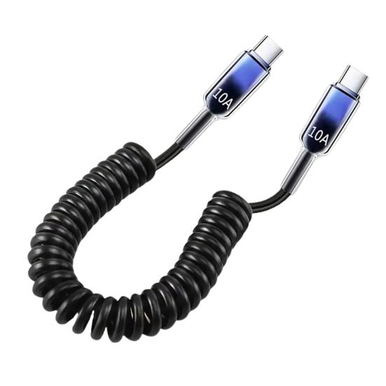 100cm 120W USB-C To USB-C Cable 10A Coiled Retractable Spring Car Charger Fast PD