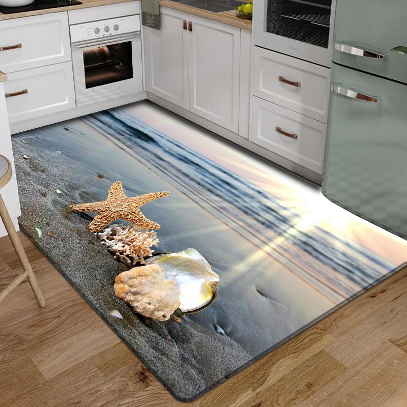 3D Vloermat Tapijten Keuken Strand Golven Loper Tapijt Keuken Wasbaar Antislip Woonkamer Tapijt Marine Badmat Absorberend