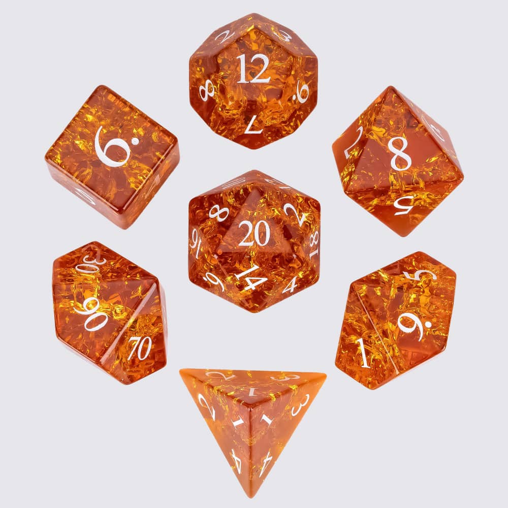 Cusdie Colorful Glass DND Dice 7 Lightning Gemstone Dice Handmade Polyhedral Dice Set with Leather Case for RPG Collection Gift