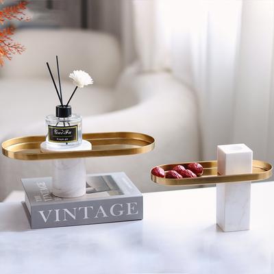 Light Luxury Creative Marble Ornaments Sales Office Hotel Model Room Storage Tray Aromatherapy Candlestick Combination Decoration