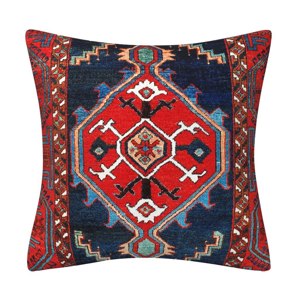 Turkish Rug Inspired Throw Pillow Case: Traditional Medallion Pattern In Rich Red & Navy Bohemian Home Decor Cushion Cover