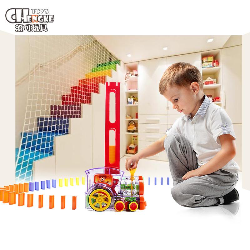 Domino Car Electric Small Train Head With Sound And Light Automatic Licensing Children'S Educational Desktop Toys