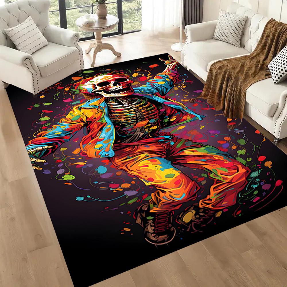 Skull With Headphones And Flames Floor Mats for Living Room, Bedroom and Room Decoration Are Suitable for Gifts.