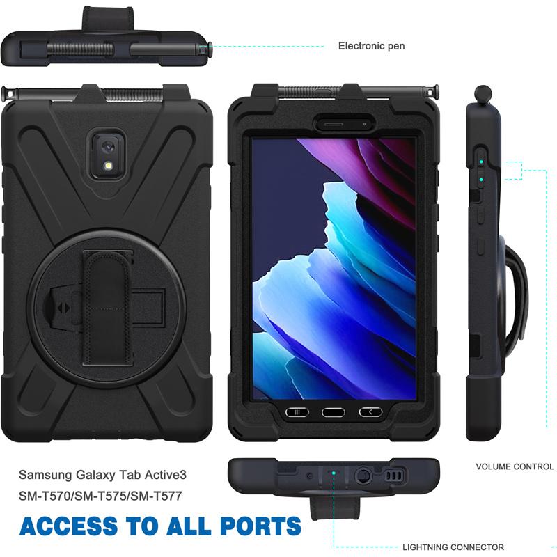 Tablet Case For Samsung Galaxy Tab Active5 SM-X306B Soft Silicone iPad Case For Samsung Tab Active3 5 Crossbody Lanyard Invisible Bracket Tablet Cover