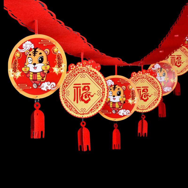 2022 Chinees Nieuwjaar Banner Vlag Slinger Kleurrijk Lente Festival Hangende Decoratie