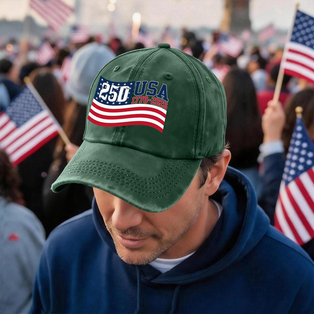 Unisex Vintage Washed Baseball Cap with 250 Anniversary USA 1776 2026 Print Adjustable Fit Cotton Dad Hat