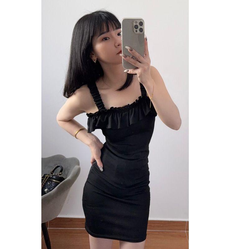 Light Luxury Sexy High Cold Royal Sister Temperament Pure Desire Wind Hip Skirt Black Collar Suspender Dress Female Rich Daughter