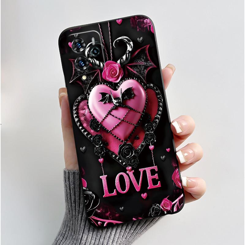 Pour ZTE Blade V40 Pro/ZTE 9046 Coque Mignon Lapin d'Amour Drôle Noir Mat Souple TPU Housse Arrière Protectrice Pour ZTE V40 Pro Coque de Téléphone