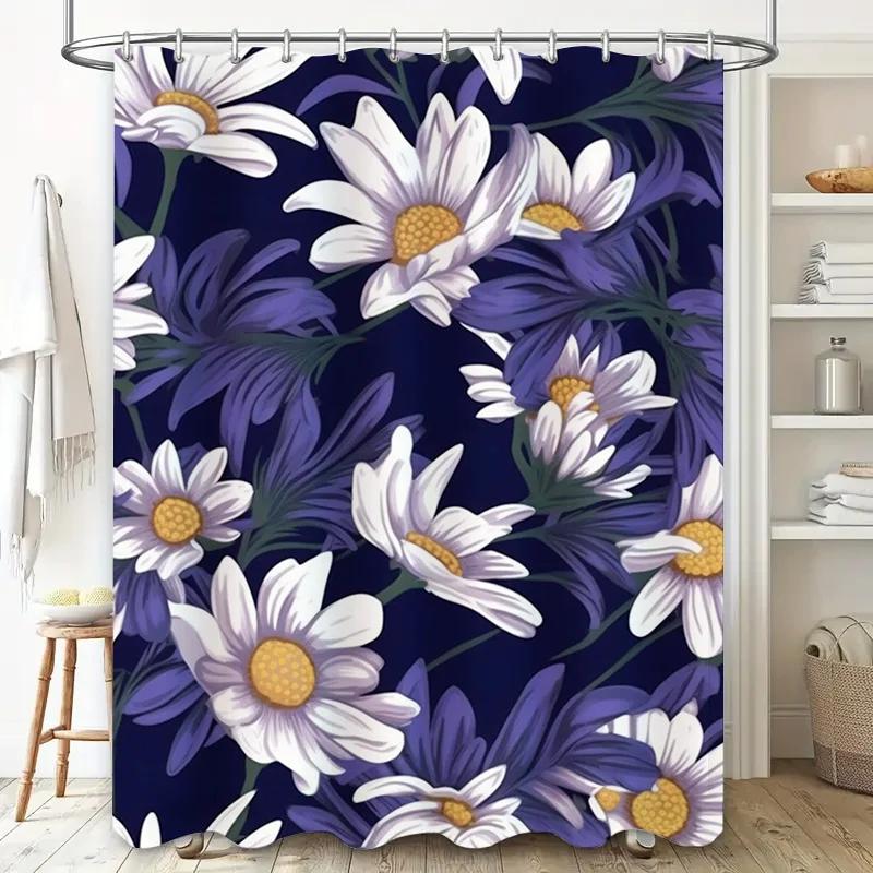 Blue White Floral Shower Curtain Bathroom Decor Polyester Printed Waterproof Bath Mat Sets Home Decoration 205x180cm