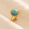 Turquoise Finger Jewelry Long Oval Sun Heart Water Drop Stainless Steel Rings For Women Men Accessories Gold Plated Open Anillos