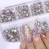 1 Set 12 Vakjes Nail Art Strass Kit met Opbergdoosje Boorpen Pincet Glas Platte Achterkant Strass DIY Nagels Ontwerp Knutselen Decoratie Nep Edelstenen