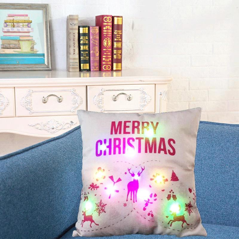 Luxuriöser Weihnachts-LED-Lichter Kissenbezug aus Leinen für festliche Heimdekoration und gemütliches Sofa