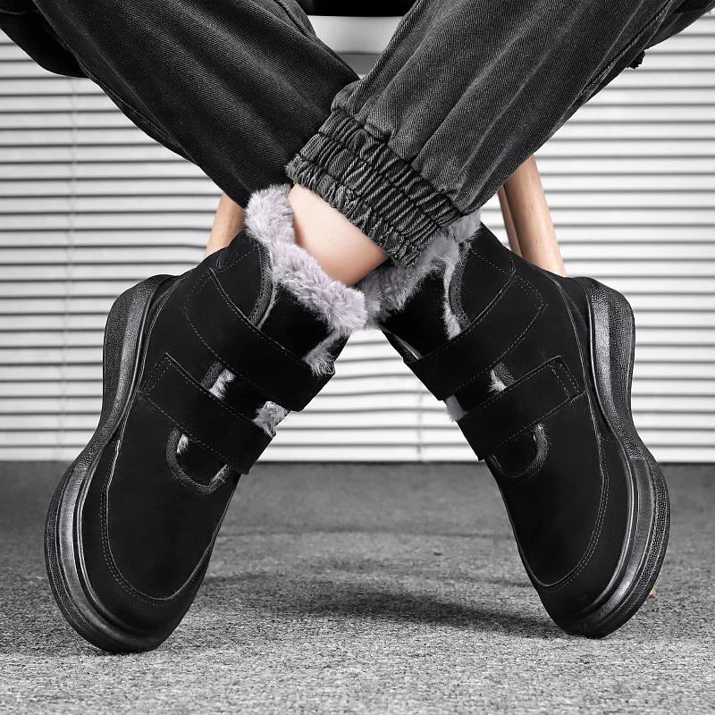 Modne Ciepłe Zimowe Męskie Buty Śniegowce Outdoor Zamszowe Skórzane Wysokie Buty Męskie Zimowe Bawełniane Buty Męskie Kostka Utrzymujące Ciepło Botas Hombre