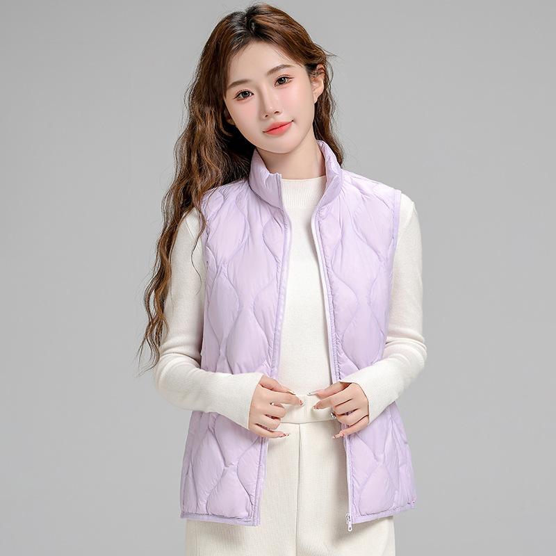 Down Jacket Vest Women's Short Stand-up Collar Autumn and Winter Casual Gourd Pressing Line Light and Warm Sleeveless Jacket