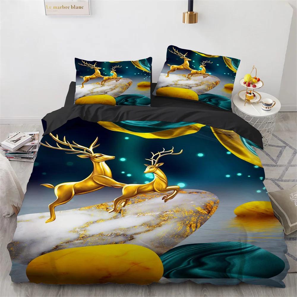 Hirsch Bettbezug Set Wildtiere Blumenmuster Polyester Bettwäsche Set King Twin Full Size Bettdeckenbezug für Kinder Jungen Mädchen