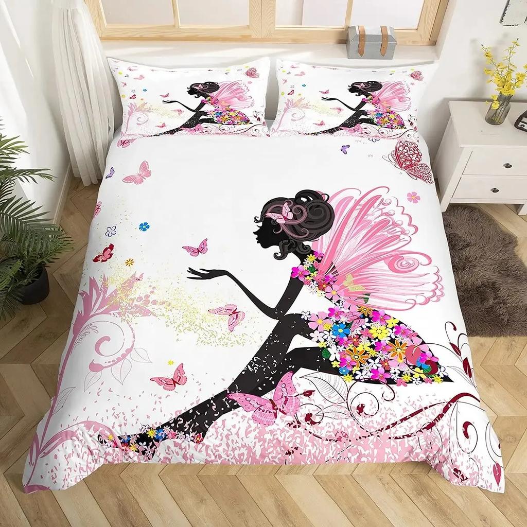 Fantasy Duvet Cover Set Girls Dream Butterfly Theme Bedding Set Floral Comforter Cover Set For Girls,Flower Mushroom Quilt Cover