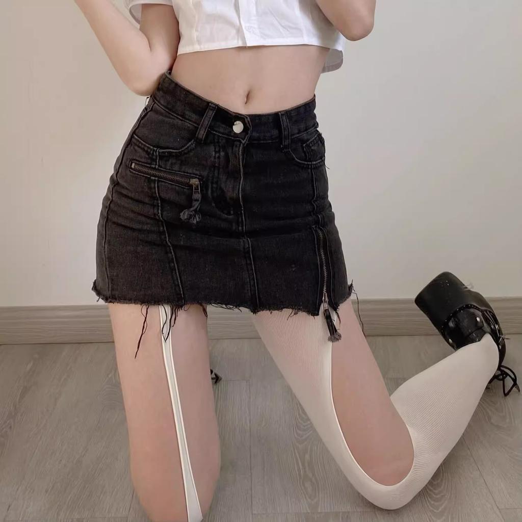 Ripped pantyhose thin irregular hollow suspenders black stockings jk asymmetrical stitching babes mesh socks sexy