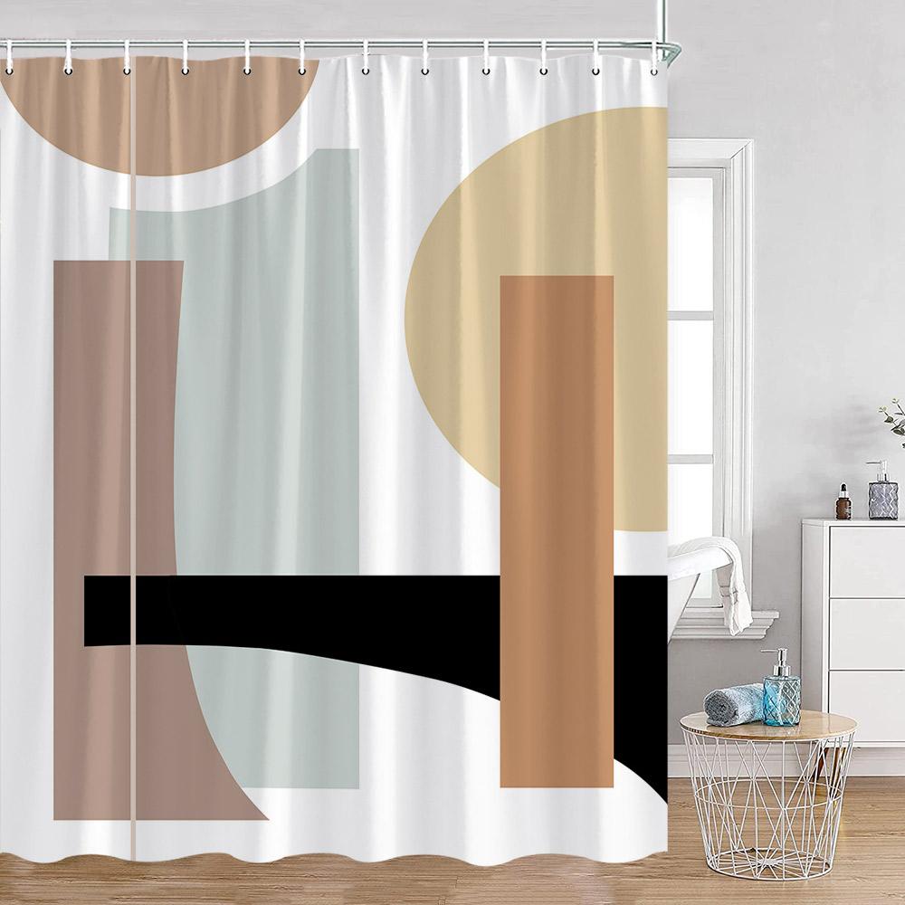 Tende da Doccia Geometriche Astratte Decorazioni Bagno Minimaliste Nordiche di Metà Secolo Tenda da Bagno Moderna in Poliestere con Ganci