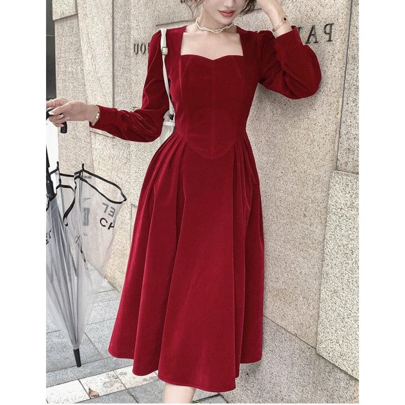 Little black dress golden velvet dress women's new temperament waist celebrity style dress