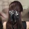 Beads Shiny Rhinestone Hair Claw French Style Women Sequin Hairgrips Black Bow Shark Clip Female